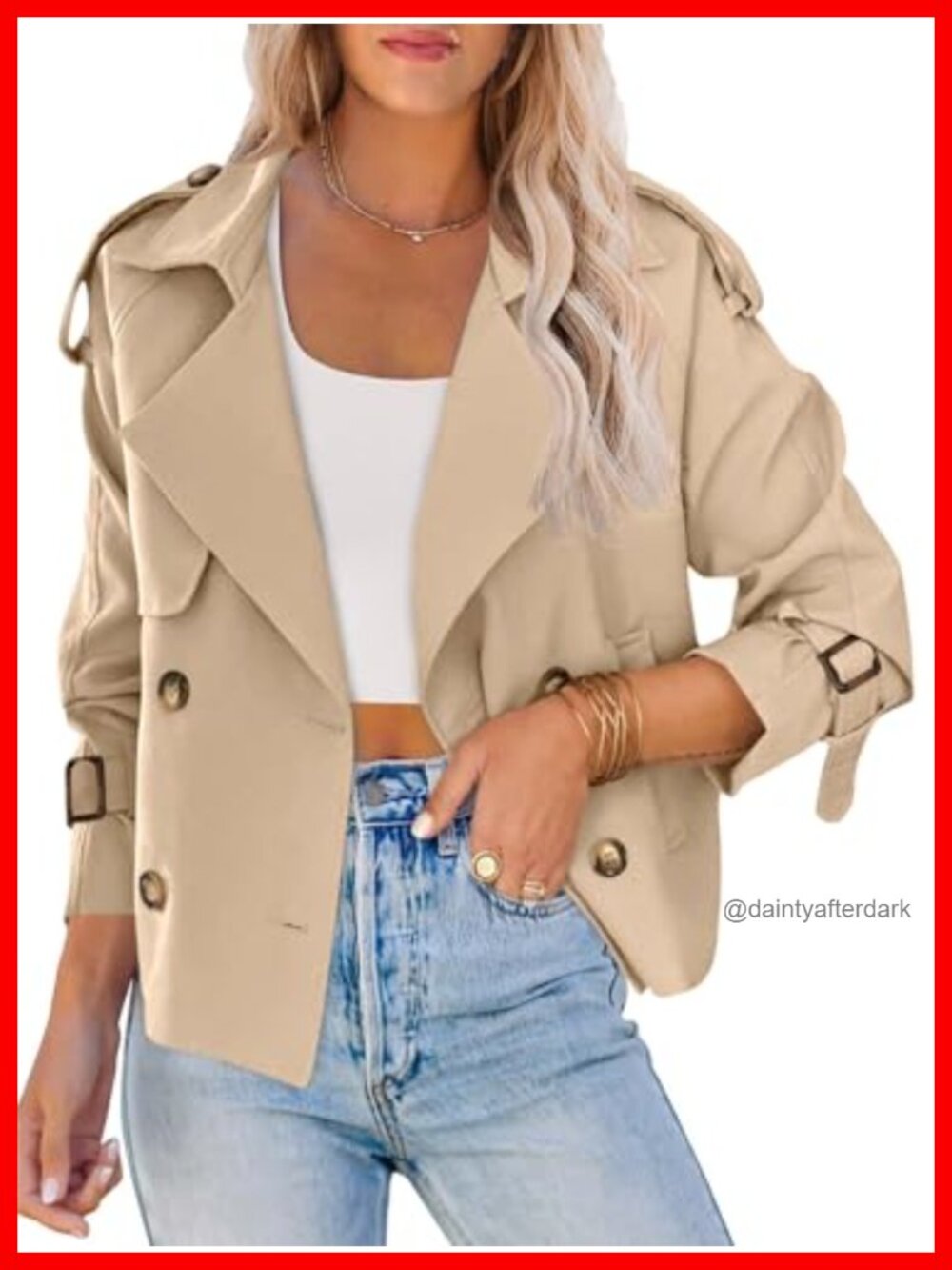 Women's Cropped Trench Coat Double Breasted Button Front Jacket